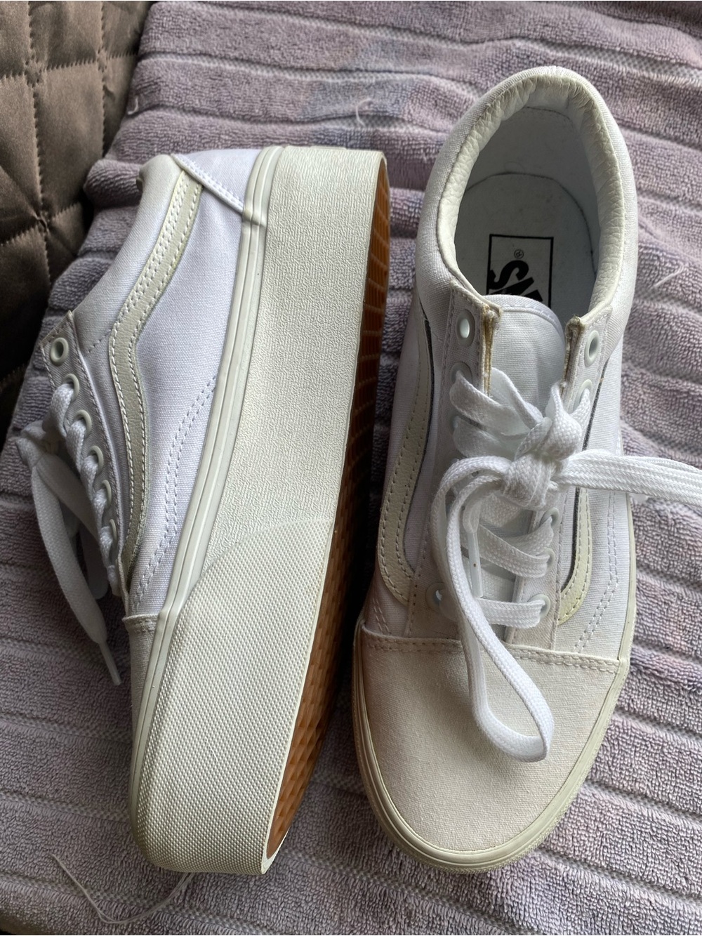 Vans Old Skool Stackform Platform Sneakers - All White Canvas w8 m6.5
